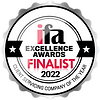 IFA Excellence Awards 2022 Finalist badge for Client Servicing Company of the Year, featuring bold black and white design with prominent stars.