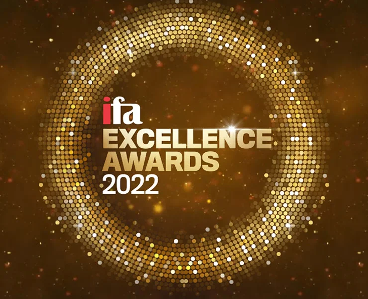 IFA Excellence Awards 2022 logo with a gold and sparkling circular design.